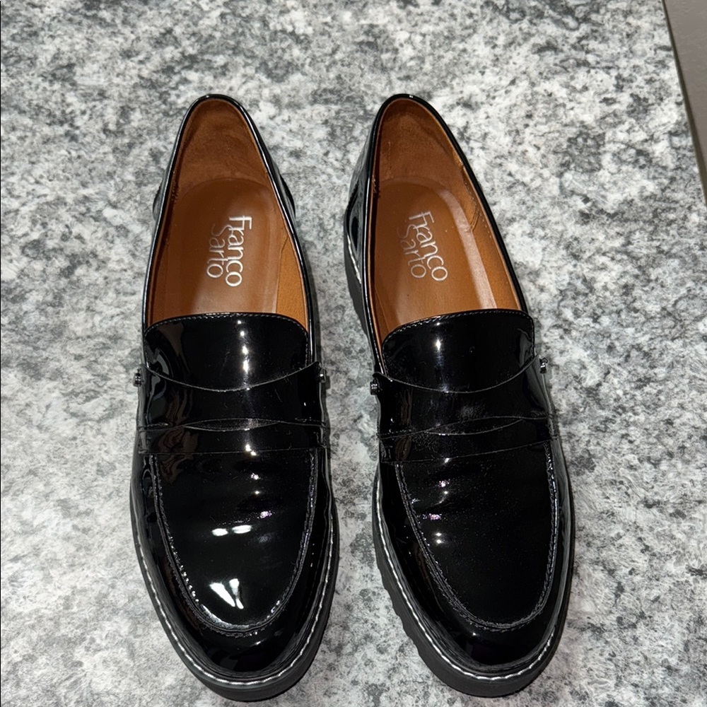 Franco Sarto Black Patent Leather Loafers